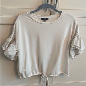 Adrianna Papell White Ruffle Sleeve Drawstring Tee